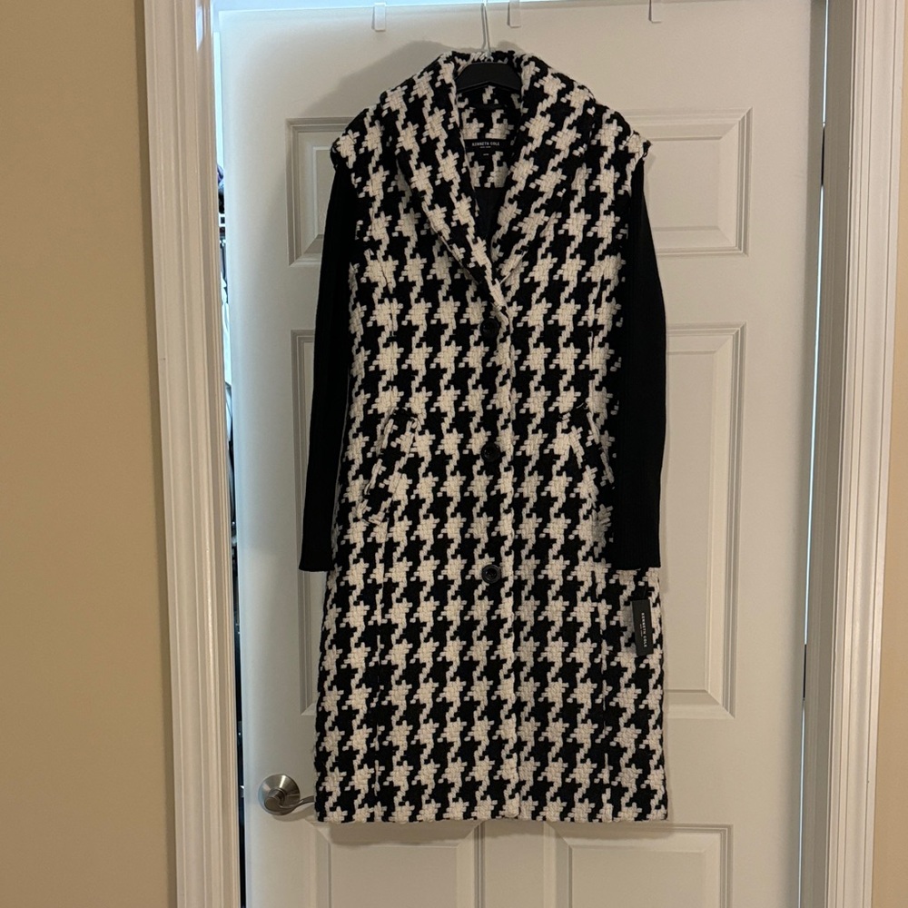 Kenneth Cole Knit Sleeve Houndstooth Coat